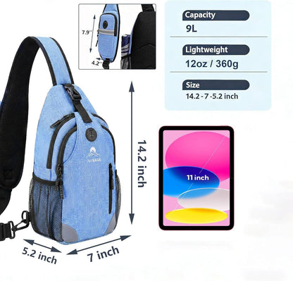 Sling Backpack for Women & Men, Crossbody Travel Bag with Water Bottle Holders, 17 Pockets, Quick-Access Phone Pocket, Hidden Security Pocket, Fits 11" Tablet, for Daily Carry, Travel, Theme Parks