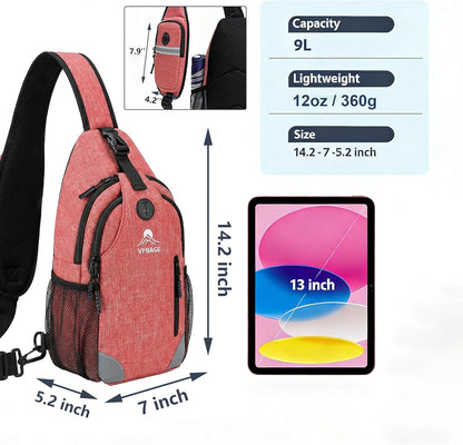 Sling Backpack for Women & Men, Crossbody Travel Bag with Water Bottle Holders, 17 Pockets, Quick-Access Phone Pocket, Hidden Security Pocket, Fits 11" Tablet, for Daily Carry, Travel, Theme Parks