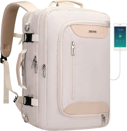 Travel Backpack for Women 3-In-1 Carry on Bag with Shoe Compartment | 16" Laptop Luggage Suitcase with TSA-Friendly 180° Opening, USB Charging Port for Business Trip, Commut, Daily
