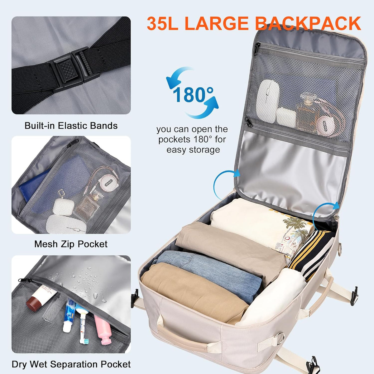 Travel Backpack for Women 3-In-1 Carry on Bag with Shoe Compartment | 16" Laptop Luggage Suitcase with TSA-Friendly 180° Opening, USB Charging Port for Business Trip, Commut, Daily