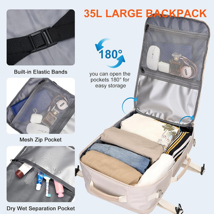 Travel Backpack for Women 3-In-1 Carry on Bag with Shoe Compartment | 16" Laptop Luggage Suitcase with TSA-Friendly 180° Opening, USB Charging Port for Business Trip, Commut, Daily