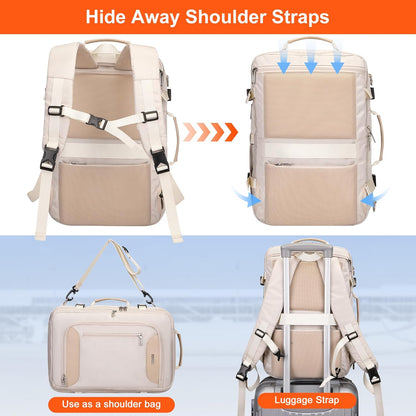 Travel Backpack for Women 3-In-1 Carry on Bag with Shoe Compartment | 16" Laptop Luggage Suitcase with TSA-Friendly 180° Opening, USB Charging Port for Business Trip, Commut, Daily