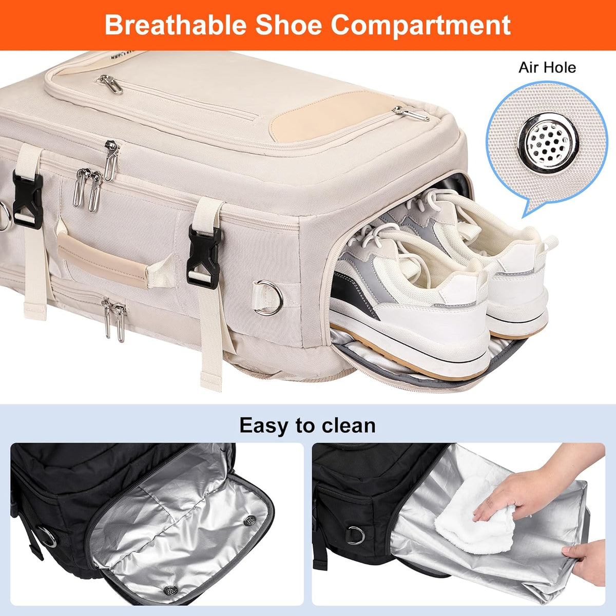 Travel Backpack for Women 3-In-1 Carry on Bag with Shoe Compartment | 16" Laptop Luggage Suitcase with TSA-Friendly 180° Opening, USB Charging Port for Business Trip, Commut, Daily
