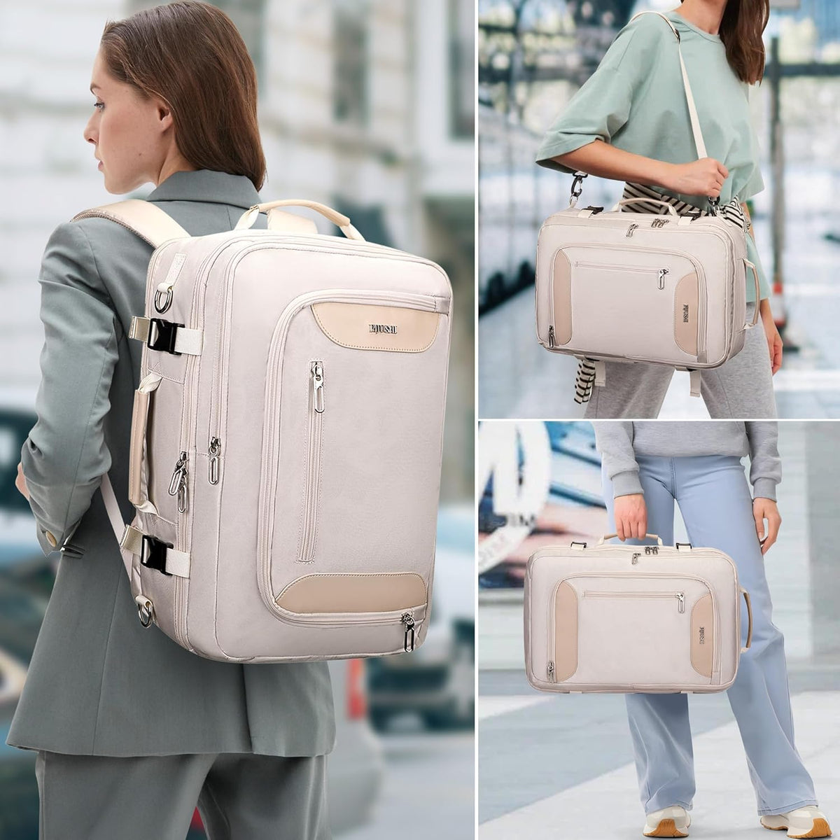Travel Backpack for Women 3-In-1 Carry on Bag with Shoe Compartment | 16" Laptop Luggage Suitcase with TSA-Friendly 180° Opening, USB Charging Port for Business Trip, Commut, Daily