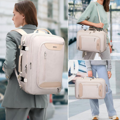 Travel Backpack for Women 3-In-1 Carry on Bag with Shoe Compartment | 16" Laptop Luggage Suitcase with TSA-Friendly 180° Opening, USB Charging Port for Business Trip, Commut, Daily
