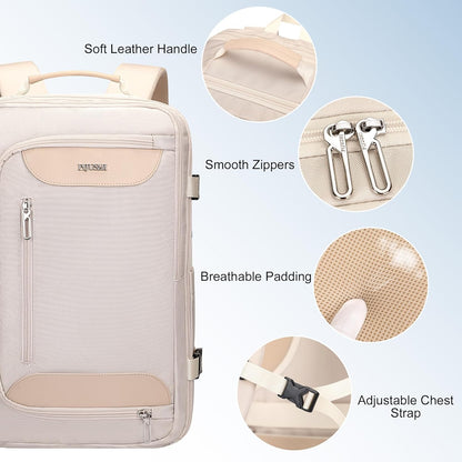 Travel Backpack for Women 3-In-1 Carry on Bag with Shoe Compartment | 16" Laptop Luggage Suitcase with TSA-Friendly 180° Opening, USB Charging Port for Business Trip, Commut, Daily
