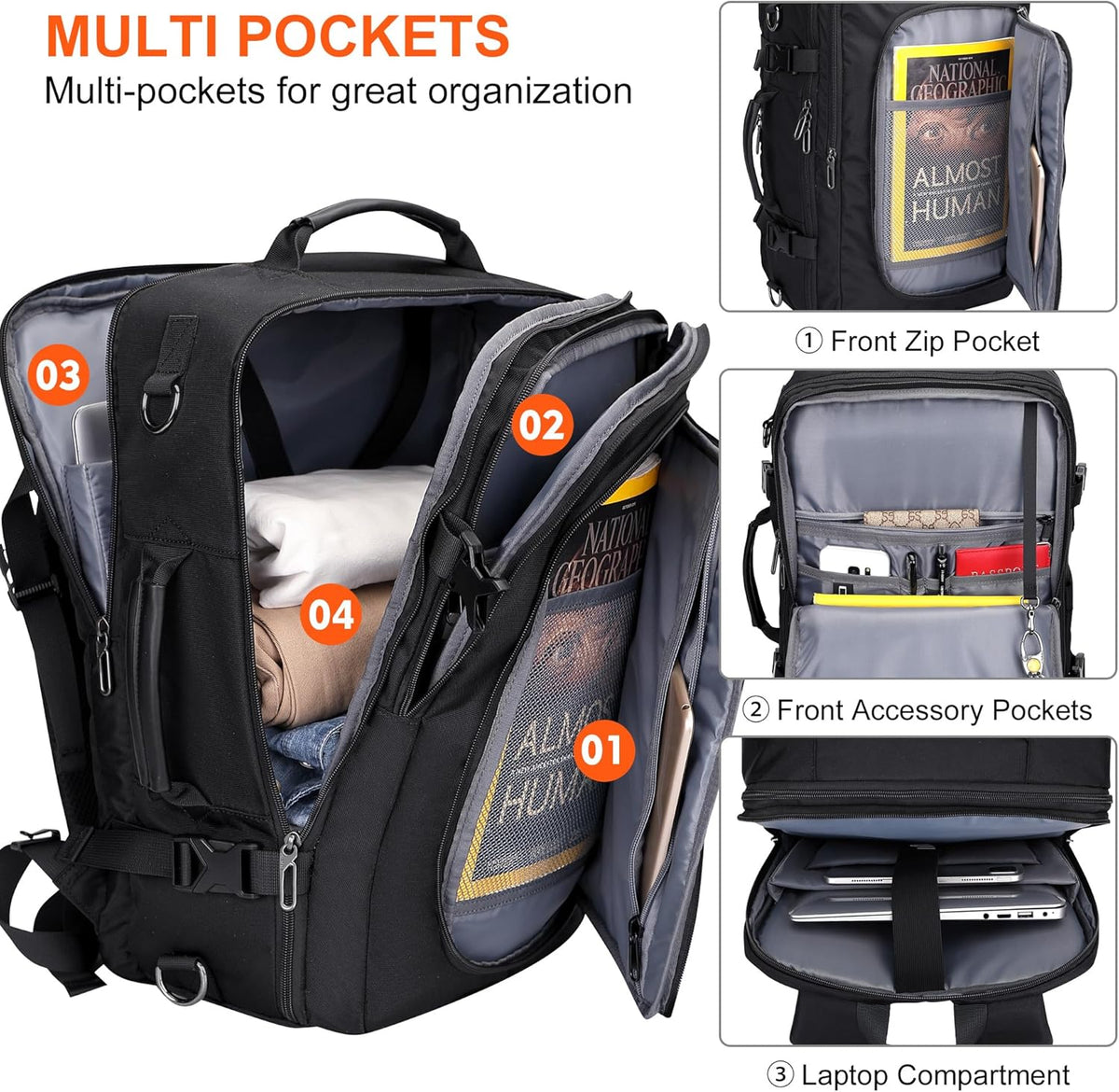 Travel Backpack for Women 3-In-1 Carry on Bag with Shoe Compartment | 16" Laptop Luggage Suitcase with TSA-Friendly 180° Opening, USB Charging Port for Business Trip, Commut, Daily
