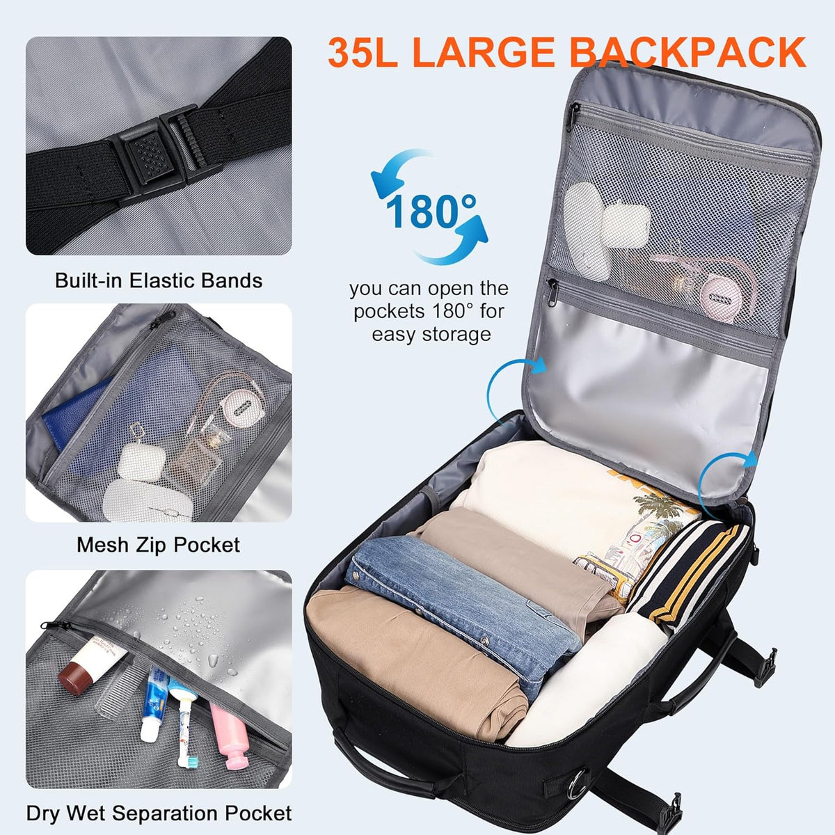 Travel Backpack for Women 3-In-1 Carry on Bag with Shoe Compartment | 16" Laptop Luggage Suitcase with TSA-Friendly 180° Opening, USB Charging Port for Business Trip, Commut, Daily