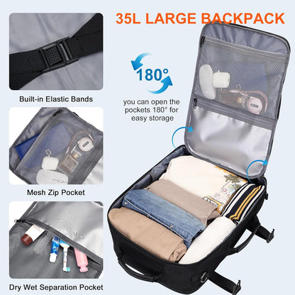 Travel Backpack for Women 3-In-1 Carry on Bag with Shoe Compartment | 16" Laptop Luggage Suitcase with TSA-Friendly 180° Opening, USB Charging Port for Business Trip, Commut, Daily