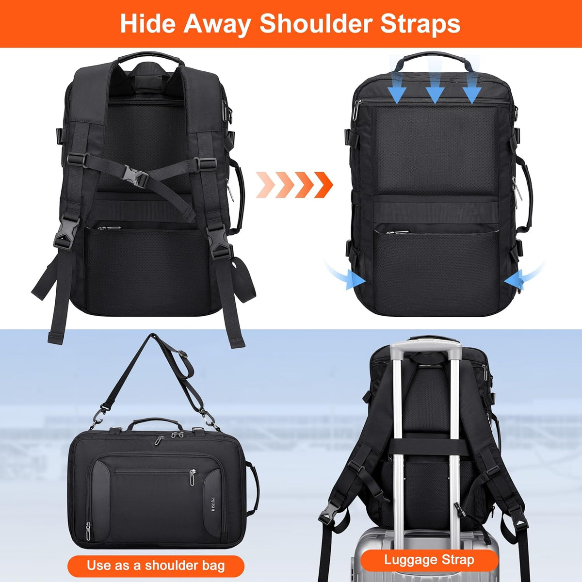 Travel Backpack for Women 3-In-1 Carry on Bag with Shoe Compartment | 16" Laptop Luggage Suitcase with TSA-Friendly 180° Opening, USB Charging Port for Business Trip, Commut, Daily