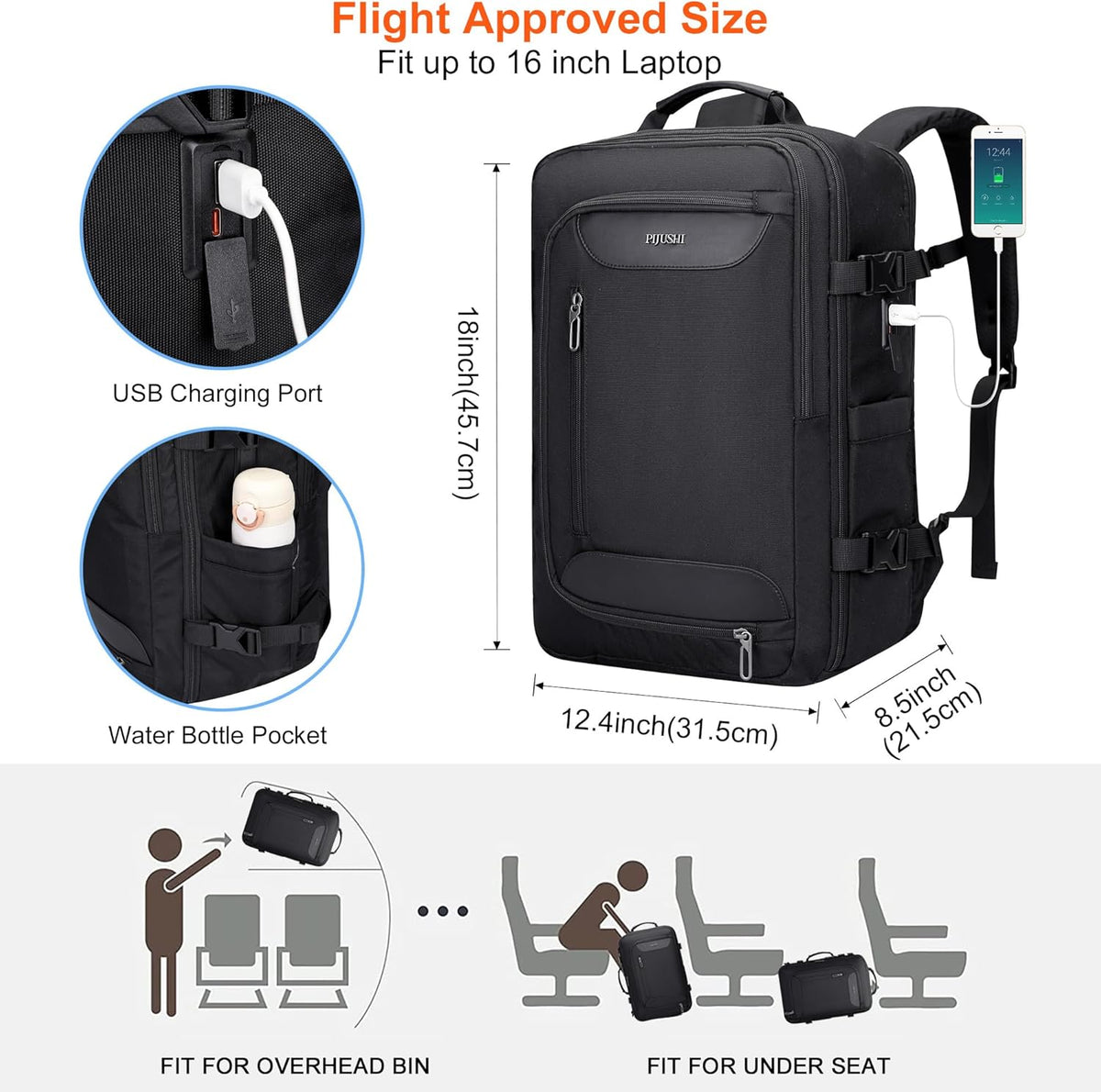 Travel Backpack for Women 3-In-1 Carry on Bag with Shoe Compartment | 16" Laptop Luggage Suitcase with TSA-Friendly 180° Opening, USB Charging Port for Business Trip, Commut, Daily