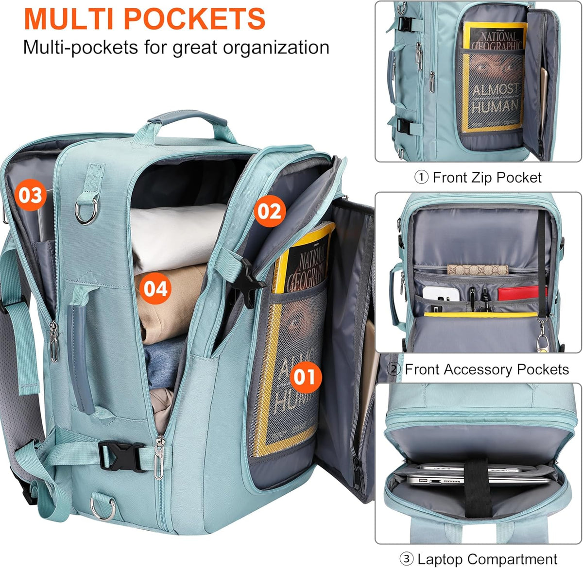 Travel Backpack for Women 3-In-1 Carry on Bag with Shoe Compartment | 16" Laptop Luggage Suitcase with TSA-Friendly 180° Opening, USB Charging Port for Business Trip, Commut, Daily