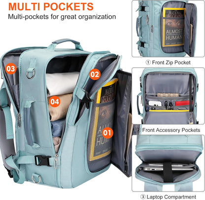 Travel Backpack for Women 3-In-1 Carry on Bag with Shoe Compartment | 16" Laptop Luggage Suitcase with TSA-Friendly 180° Opening, USB Charging Port for Business Trip, Commut, Daily