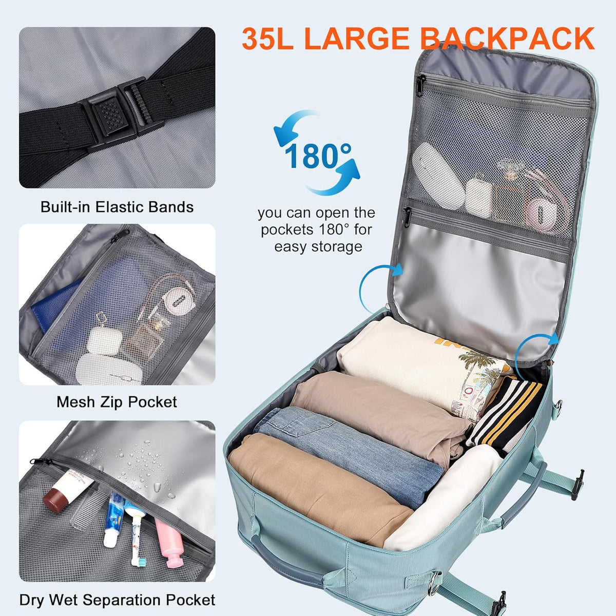 Travel Backpack for Women 3-In-1 Carry on Bag with Shoe Compartment | 16" Laptop Luggage Suitcase with TSA-Friendly 180° Opening, USB Charging Port for Business Trip, Commut, Daily