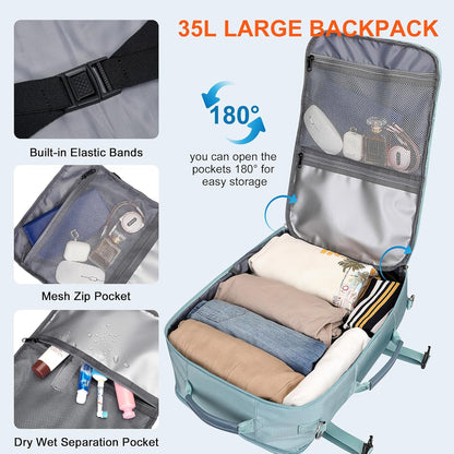 Travel Backpack for Women 3-In-1 Carry on Bag with Shoe Compartment | 16" Laptop Luggage Suitcase with TSA-Friendly 180° Opening, USB Charging Port for Business Trip, Commut, Daily