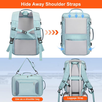 Travel Backpack for Women 3-In-1 Carry on Bag with Shoe Compartment | 16" Laptop Luggage Suitcase with TSA-Friendly 180° Opening, USB Charging Port for Business Trip, Commut, Daily