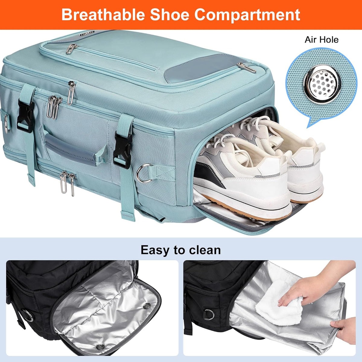 Travel Backpack for Women 3-In-1 Carry on Bag with Shoe Compartment | 16" Laptop Luggage Suitcase with TSA-Friendly 180° Opening, USB Charging Port for Business Trip, Commut, Daily