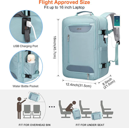 Travel Backpack for Women 3-In-1 Carry on Bag with Shoe Compartment | 16" Laptop Luggage Suitcase with TSA-Friendly 180° Opening, USB Charging Port for Business Trip, Commut, Daily