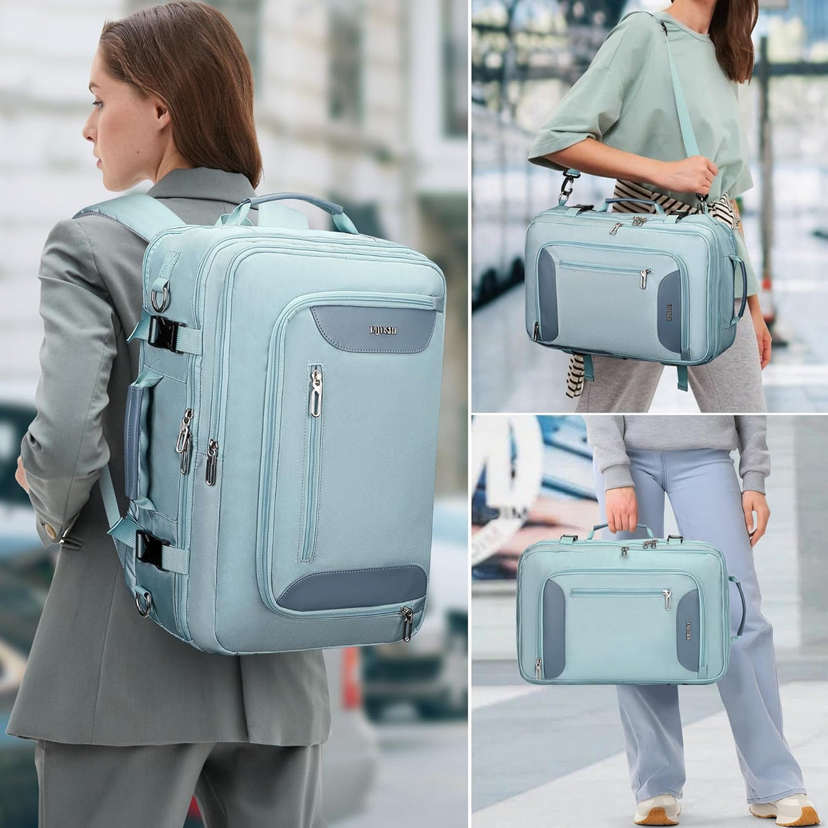 Travel Backpack for Women 3-In-1 Carry on Bag with Shoe Compartment | 16" Laptop Luggage Suitcase with TSA-Friendly 180° Opening, USB Charging Port for Business Trip, Commut, Daily