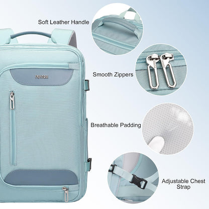 Travel Backpack for Women 3-In-1 Carry on Bag with Shoe Compartment | 16" Laptop Luggage Suitcase with TSA-Friendly 180° Opening, USB Charging Port for Business Trip, Commut, Daily