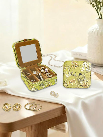Small Travel Jewelry Box for Women - Mini Personalized Jewellery Organizer with Mirror|Cute Portable Jewelry Case Necklace Earring Ring Compact Storage Holder Birthday Gifts for Mom Bridesmaid (Green)