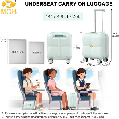14 Inch Underseat Carry On Luggage with Wheels Hard Shell Suitcases Lightweight Small Luggage for Weekender Mini Suitcase Carry On Bag for Travel Rolling Suitcase.(Aquamarine)