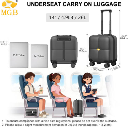 14 Inch Underseat Carry On Luggage with Wheels Hard Shell Suitcases Lightweight Small Luggage for Weekender Mini Suitcase Carry On Bag for Travel Rolling Suitcase.(Aquamarine)