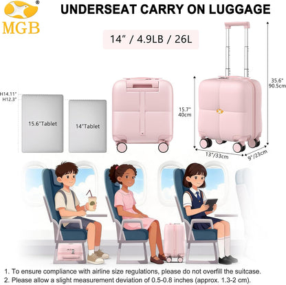 14 Inch Underseat Carry On Luggage with Wheels Hard Shell Suitcases Lightweight Small Luggage for Weekender Mini Suitcase Carry On Bag for Travel Rolling Suitcase.(Aquamarine)