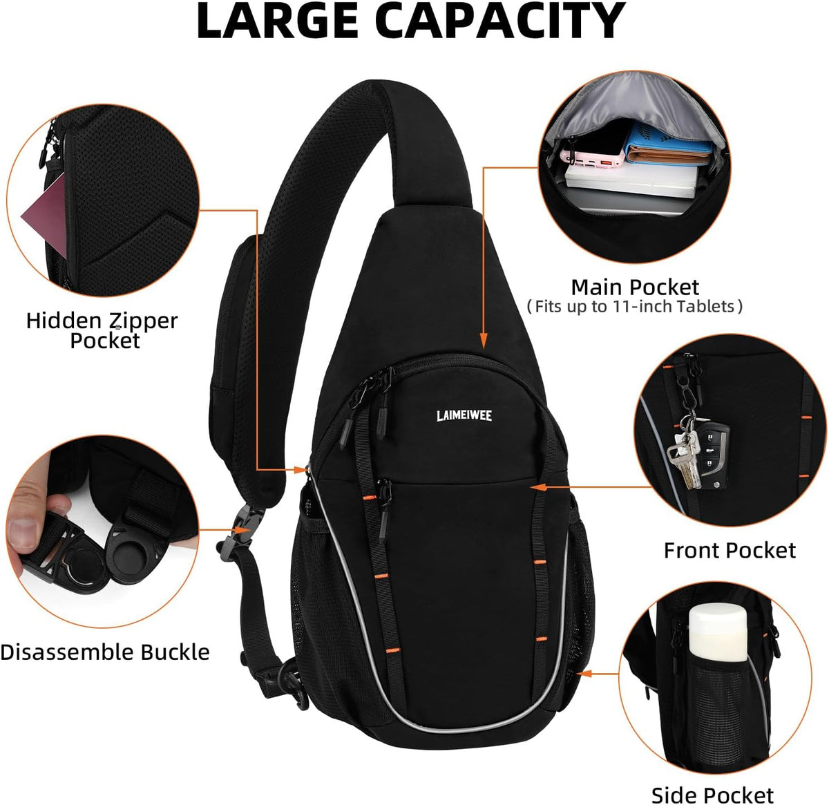 Small Crossbody Sling Bag, Water-Resistant Chest Pack with RFID Blocking, Lightweight Travel Backpack, Ideal for Hiking, Commuting, Outdoor Activities