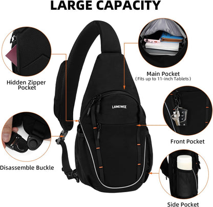 Small Crossbody Sling Bag, Water-Resistant Chest Pack with RFID Blocking, Lightweight Travel Backpack, Ideal for Hiking, Commuting, Outdoor Activities