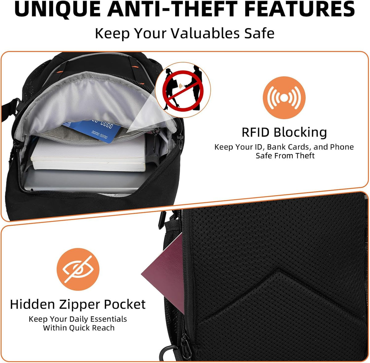 Small Crossbody Sling Bag, Water-Resistant Chest Pack with RFID Blocking, Lightweight Travel Backpack, Ideal for Hiking, Commuting, Outdoor Activities
