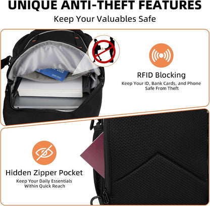 Small Crossbody Sling Bag, Water-Resistant Chest Pack with RFID Blocking, Lightweight Travel Backpack, Ideal for Hiking, Commuting, Outdoor Activities