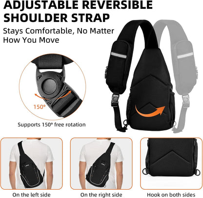 Small Crossbody Sling Bag, Water-Resistant Chest Pack with RFID Blocking, Lightweight Travel Backpack, Ideal for Hiking, Commuting, Outdoor Activities