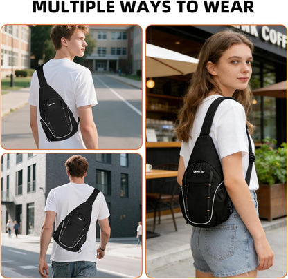 Small Crossbody Sling Bag, Water-Resistant Chest Pack with RFID Blocking, Lightweight Travel Backpack, Ideal for Hiking, Commuting, Outdoor Activities