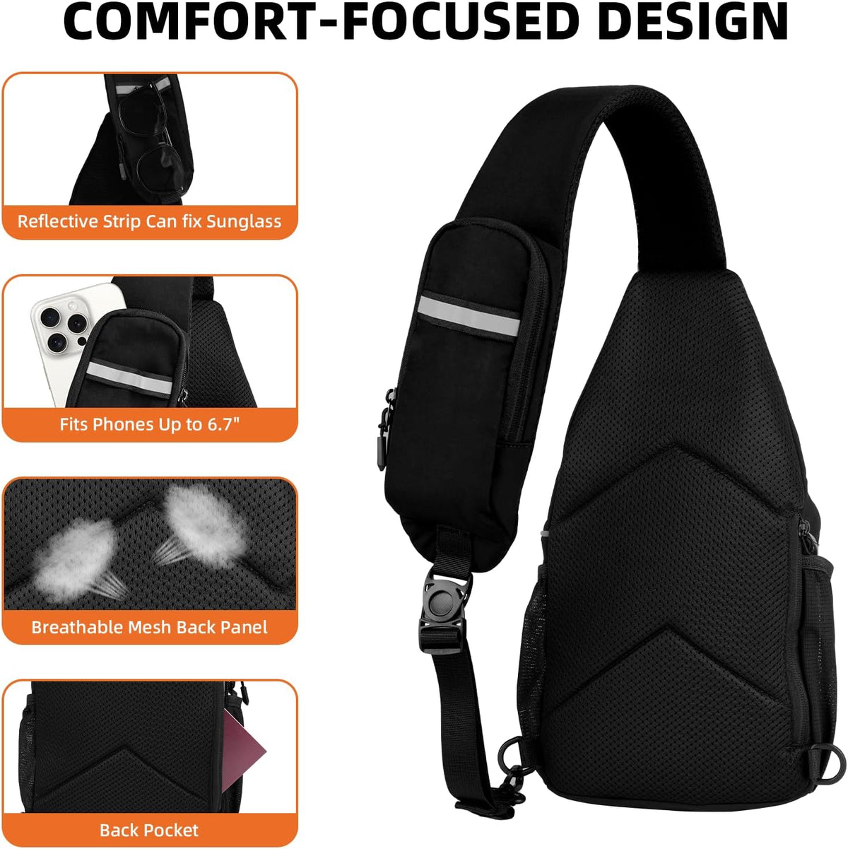 Small Crossbody Sling Bag, Water-Resistant Chest Pack with RFID Blocking, Lightweight Travel Backpack, Ideal for Hiking, Commuting, Outdoor Activities