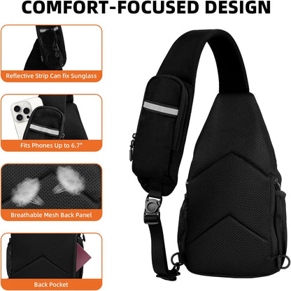 Small Crossbody Sling Bag, Water-Resistant Chest Pack with RFID Blocking, Lightweight Travel Backpack, Ideal for Hiking, Commuting, Outdoor Activities
