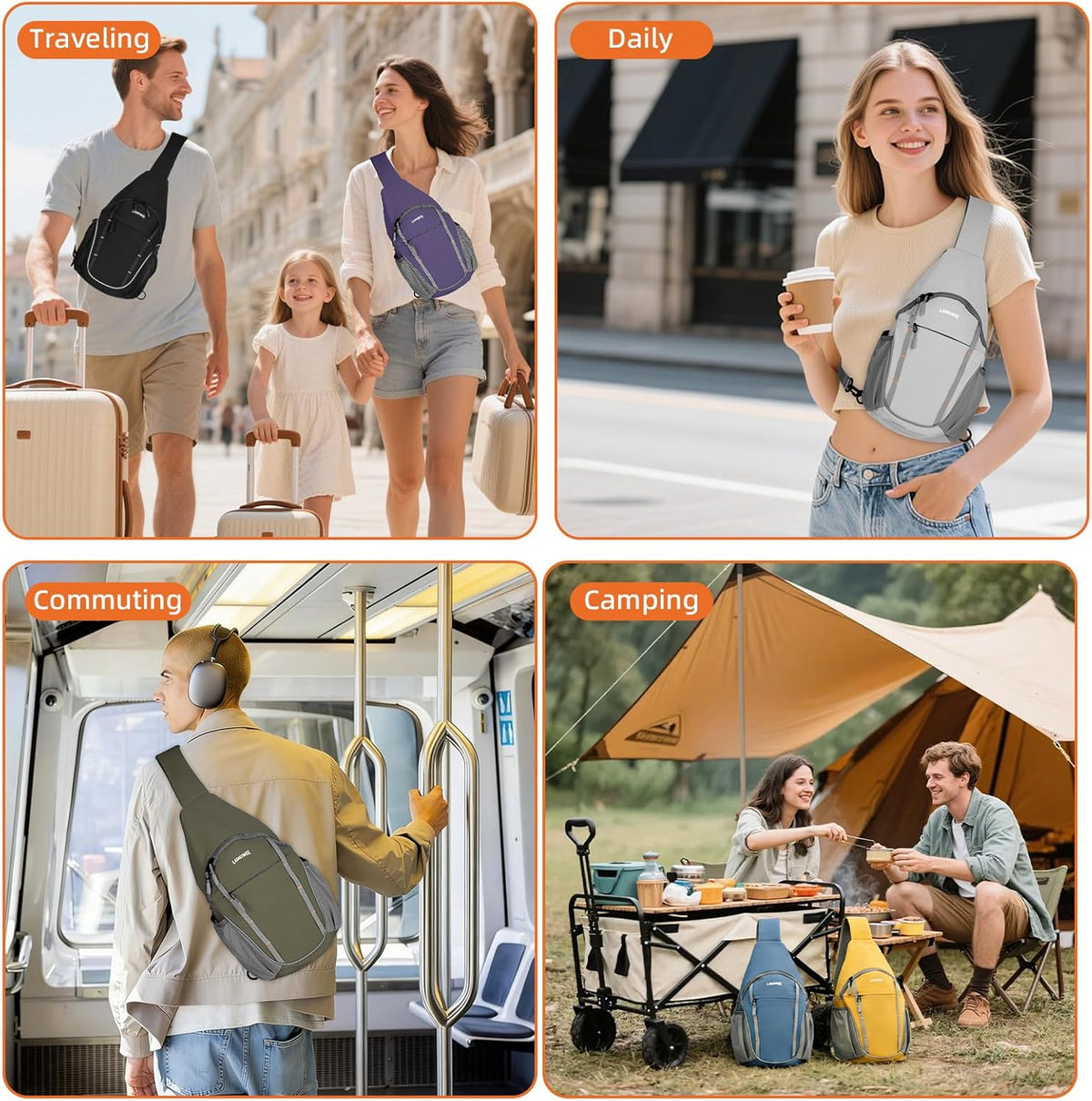 Small Crossbody Sling Bag, Water-Resistant Chest Pack with RFID Blocking, Lightweight Travel Backpack, Ideal for Hiking, Commuting, Outdoor Activities