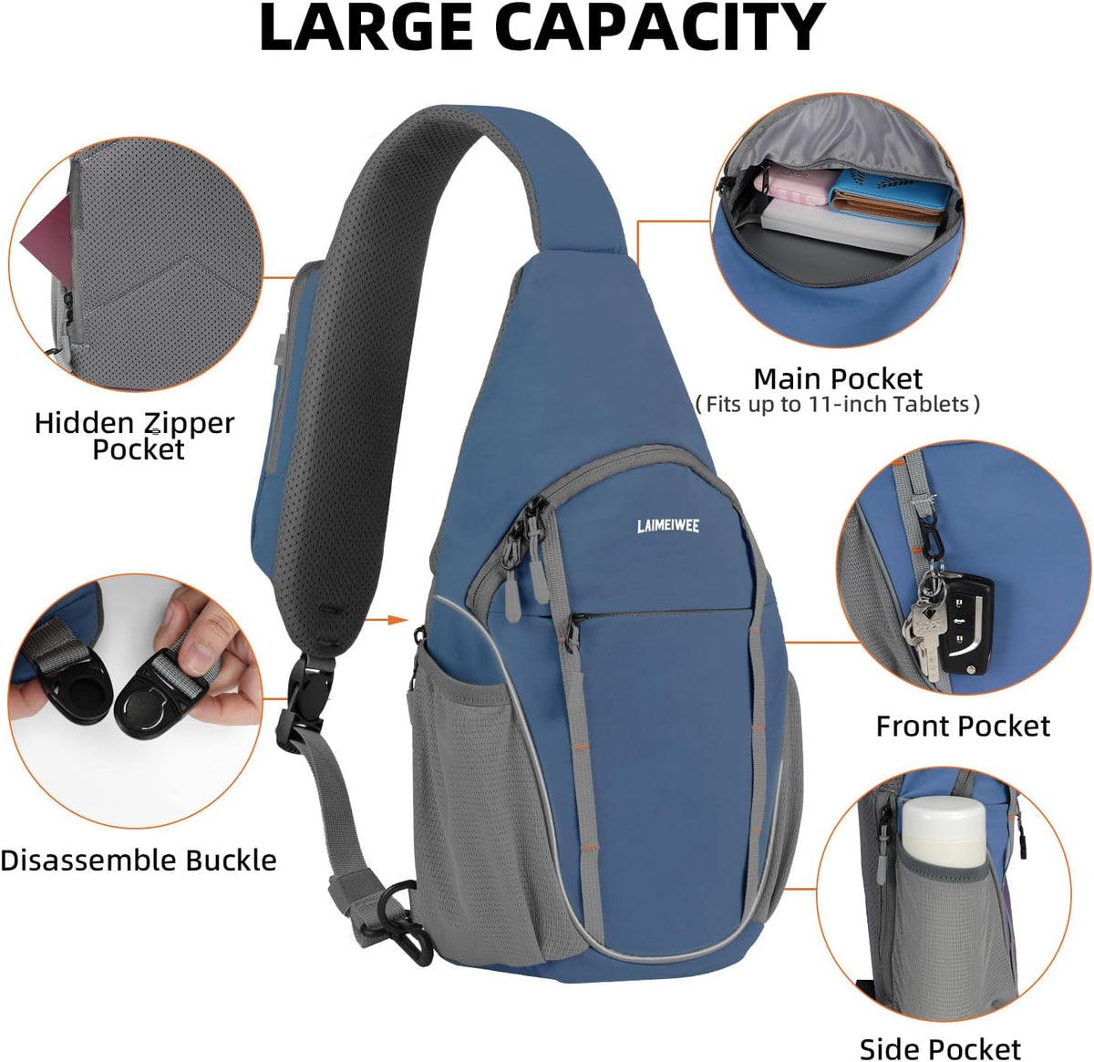 Small Crossbody Sling Bag, Water-Resistant Chest Pack with RFID Blocking, Lightweight Travel Backpack, Ideal for Hiking, Commuting, Outdoor Activities