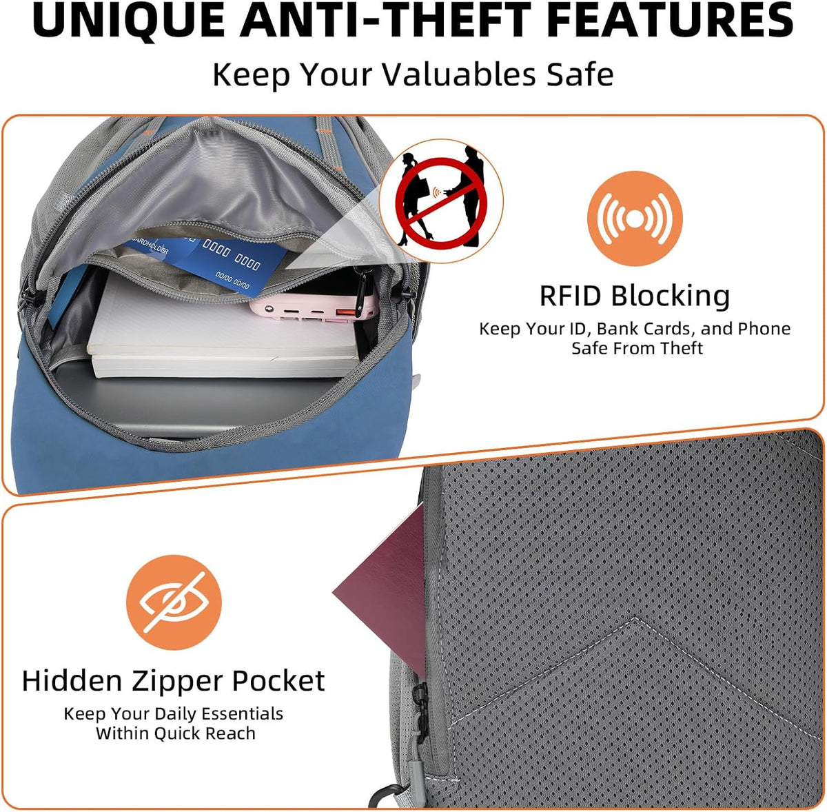 Small Crossbody Sling Bag, Water-Resistant Chest Pack with RFID Blocking, Lightweight Travel Backpack, Ideal for Hiking, Commuting, Outdoor Activities