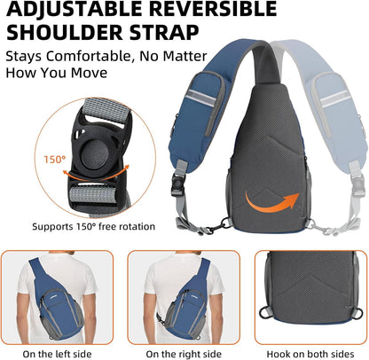 Small Crossbody Sling Bag, Water-Resistant Chest Pack with RFID Blocking, Lightweight Travel Backpack, Ideal for Hiking, Commuting, Outdoor Activities
