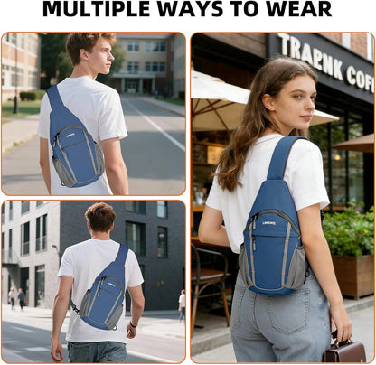 Small Crossbody Sling Bag, Water-Resistant Chest Pack with RFID Blocking, Lightweight Travel Backpack, Ideal for Hiking, Commuting, Outdoor Activities