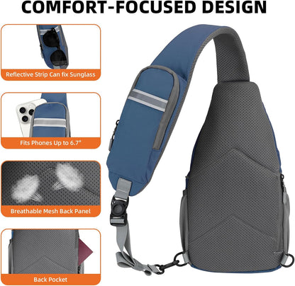 Small Crossbody Sling Bag, Water-Resistant Chest Pack with RFID Blocking, Lightweight Travel Backpack, Ideal for Hiking, Commuting, Outdoor Activities