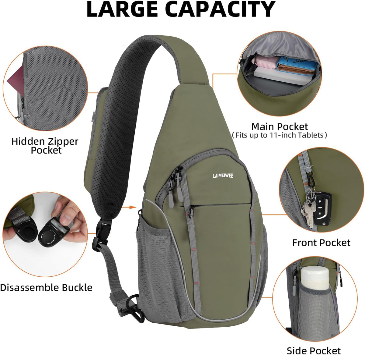 Small Crossbody Sling Bag, Water-Resistant Chest Pack with RFID Blocking, Lightweight Travel Backpack, Ideal for Hiking, Commuting, Outdoor Activities