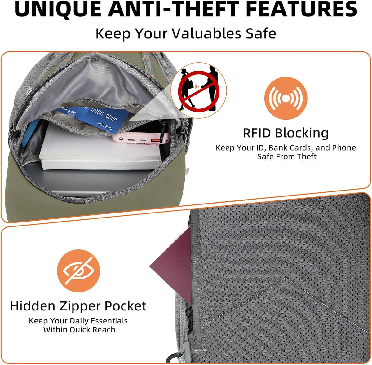 Small Crossbody Sling Bag, Water-Resistant Chest Pack with RFID Blocking, Lightweight Travel Backpack, Ideal for Hiking, Commuting, Outdoor Activities