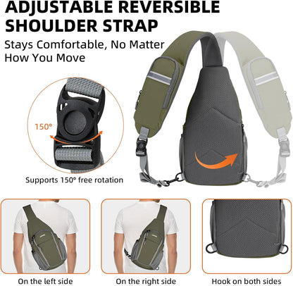 Small Crossbody Sling Bag, Water-Resistant Chest Pack with RFID Blocking, Lightweight Travel Backpack, Ideal for Hiking, Commuting, Outdoor Activities