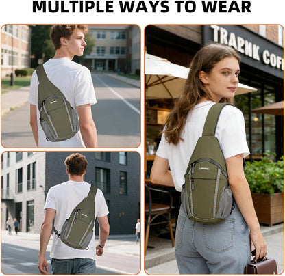 Small Crossbody Sling Bag, Water-Resistant Chest Pack with RFID Blocking, Lightweight Travel Backpack, Ideal for Hiking, Commuting, Outdoor Activities