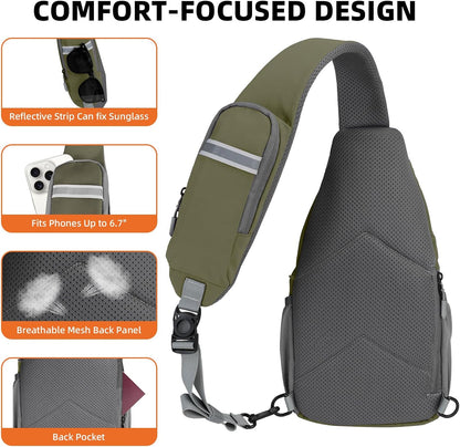 Small Crossbody Sling Bag, Water-Resistant Chest Pack with RFID Blocking, Lightweight Travel Backpack, Ideal for Hiking, Commuting, Outdoor Activities