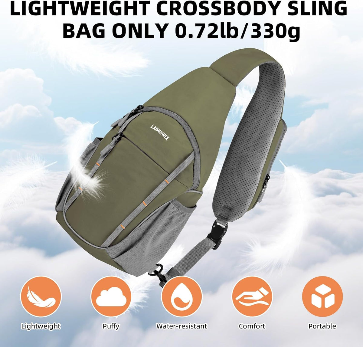 Small Crossbody Sling Bag, Water-Resistant Chest Pack with RFID Blocking, Lightweight Travel Backpack, Ideal for Hiking, Commuting, Outdoor Activities