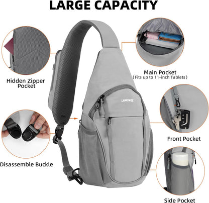 Small Crossbody Sling Bag, Water-Resistant Chest Pack with RFID Blocking, Lightweight Travel Backpack, Ideal for Hiking, Commuting, Outdoor Activities