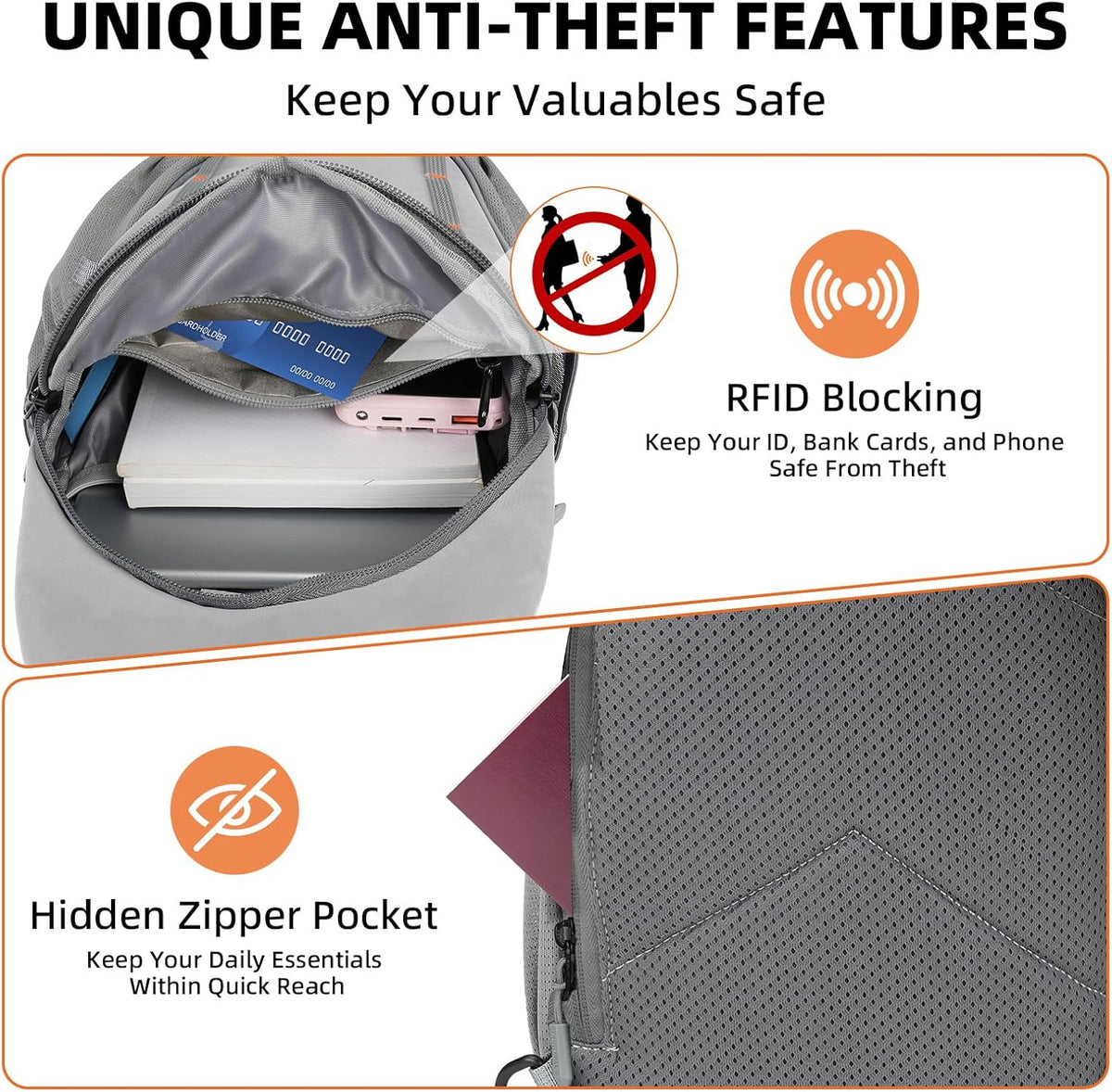 Small Crossbody Sling Bag, Water-Resistant Chest Pack with RFID Blocking, Lightweight Travel Backpack, Ideal for Hiking, Commuting, Outdoor Activities